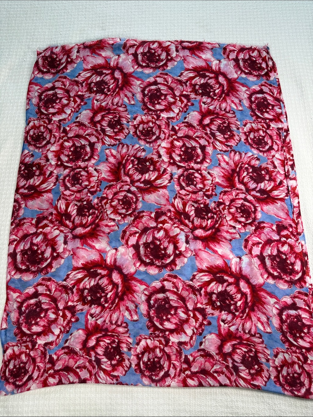 Light blue  background with pink floral, print spring scarf